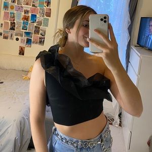 NastyGal Ruffle One-Shoulder Crop Top